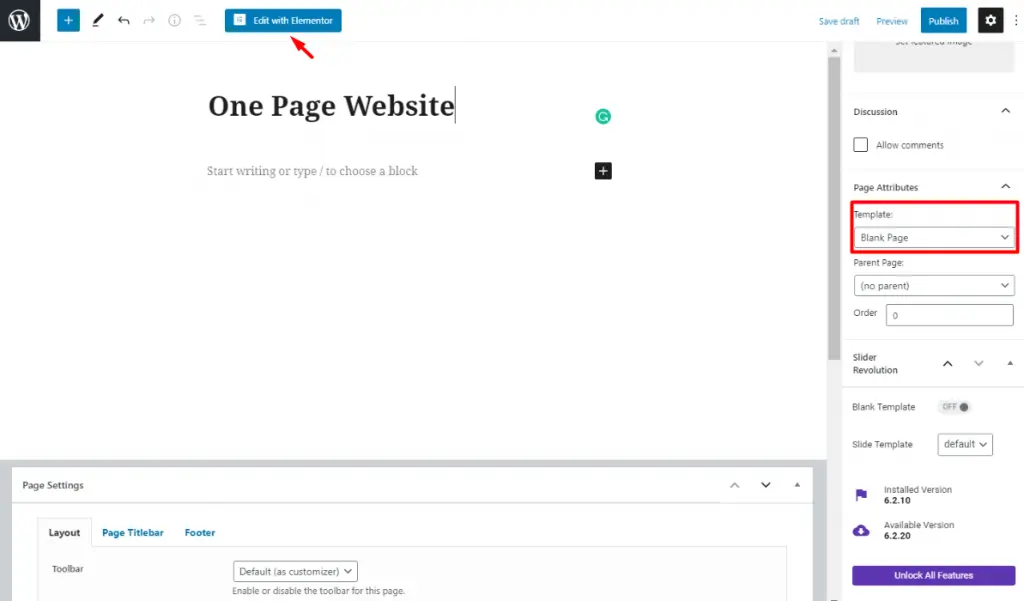 Single page website using Elementor & WordPress