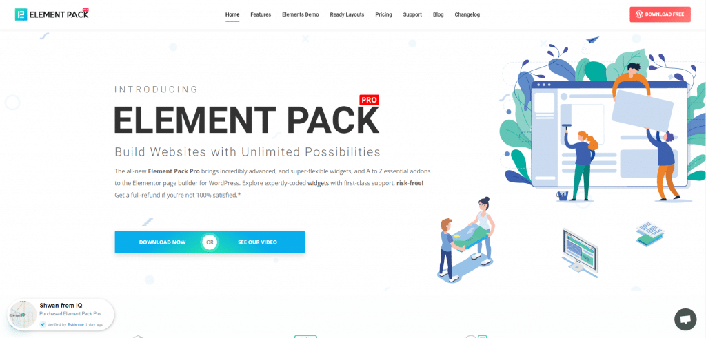 Element Pack - single page website using Elementor & WordPress